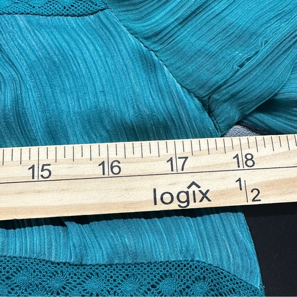 Sundance Adore Moi Long Sleeve Midi Dress Medium Pacific Teal Tiered Sheer Boho - Picture 10 of 12
